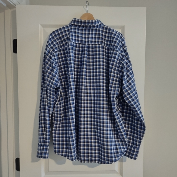 Lands' End Cotton Flannel Blue Plaid Button Down Shirt - Picture 6 of 11